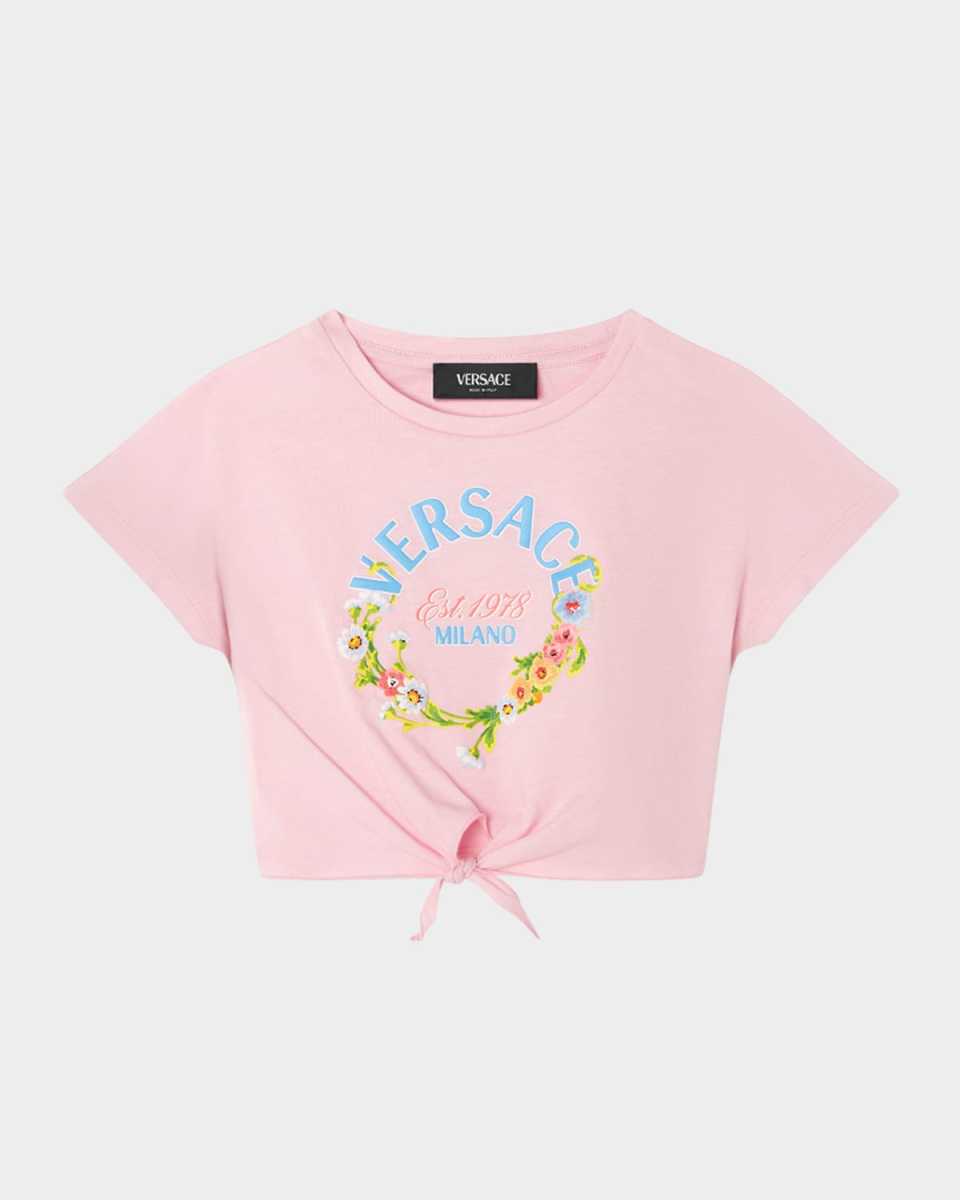 Girl's Floral & Logo-Print Knotted T-Shirt, Size 12M-